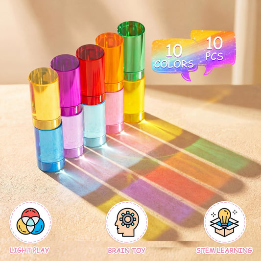 Rainbow Acrylic Building Blocks with Wooden Storage Box