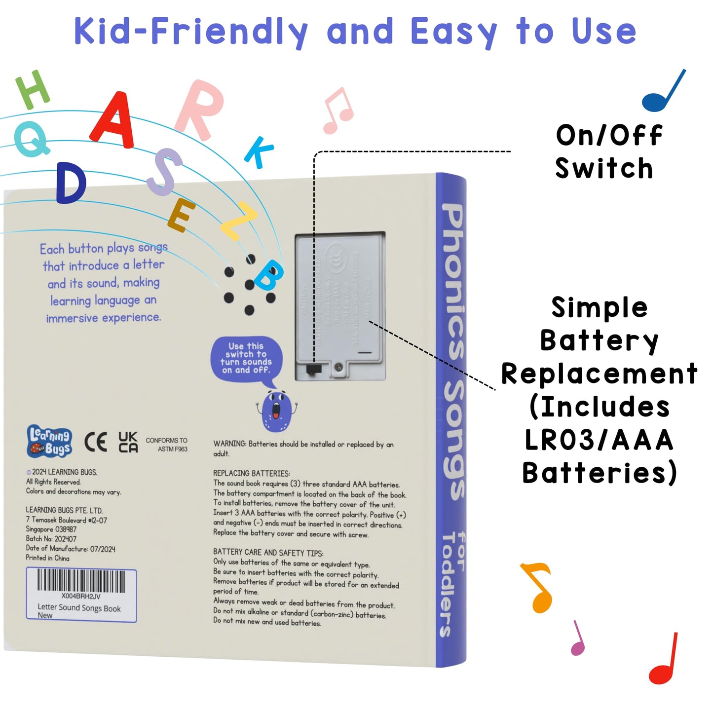 Phonics Songs Book with 26 Letter Sounds for Kids