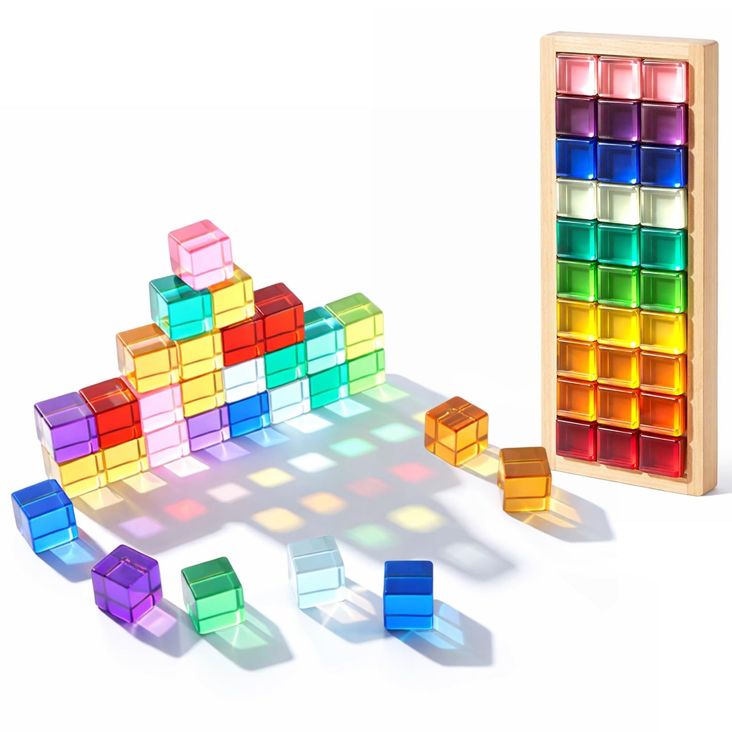 Rainbow Acrylic Building Blocks with Wooden Storage Box