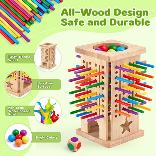Wooden Math Learning Board Game with 42 Colorful Sticks
