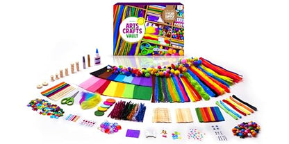 Dan&Darci Arts and Crafts Vault - Craft Supplies Kit in a Box - Birthday Gift for Kids Ages 4 5 6 7 8 9 10 11 & 12 Year Old Girls & Boys - Crafting Set Kits - Gift Ideas for Kid Art Activity Gifts