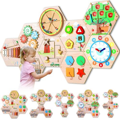 9-Piece Wooden Sensory Activity Wall Panel Set