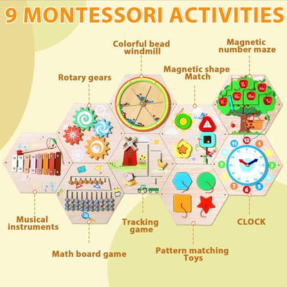 9-Piece Wooden Sensory Activity Wall Panel Set