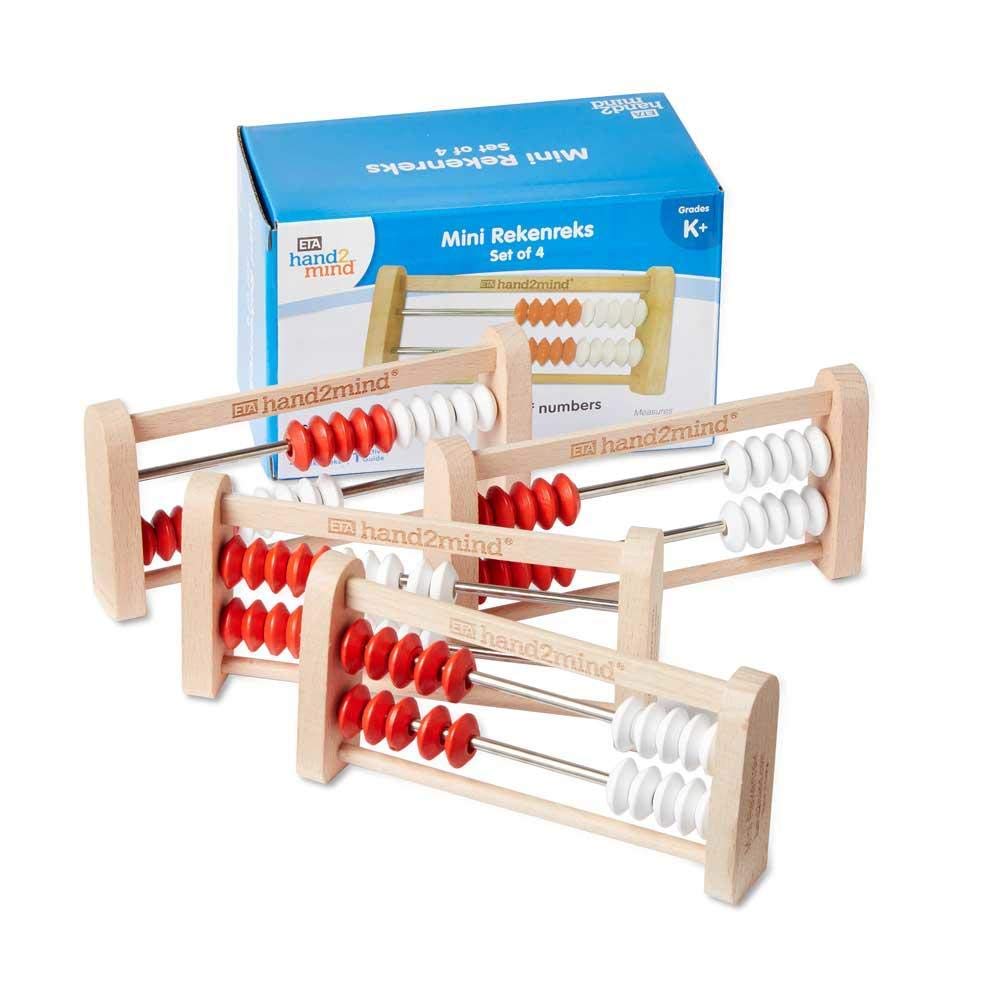 Hand2Mind Mini 20-Bead Wooden Rekenrek Abacus, Abacus for Kids, Wooden Counting Math Manipulatives, Bead Counters for Learning Counting and Numbers, Homeschool Supplies