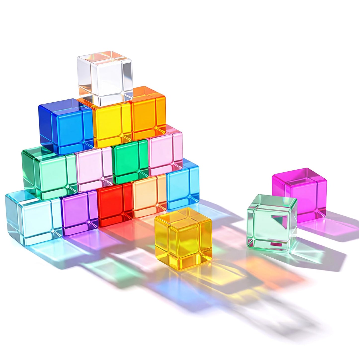 Rainbow Acrylic Building Blocks with Wooden Storage Box