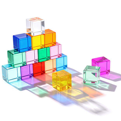 Rainbow Acrylic Building Blocks with Wooden Storage Box