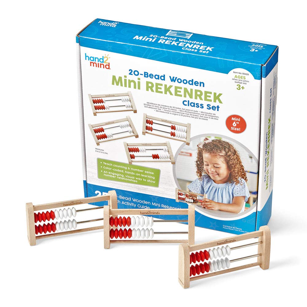 Hand2Mind Mini 20-Bead Wooden Rekenrek Abacus, Abacus for Kids, Wooden Counting Math Manipulatives, Bead Counters for Learning Counting and Numbers, Homeschool Supplies