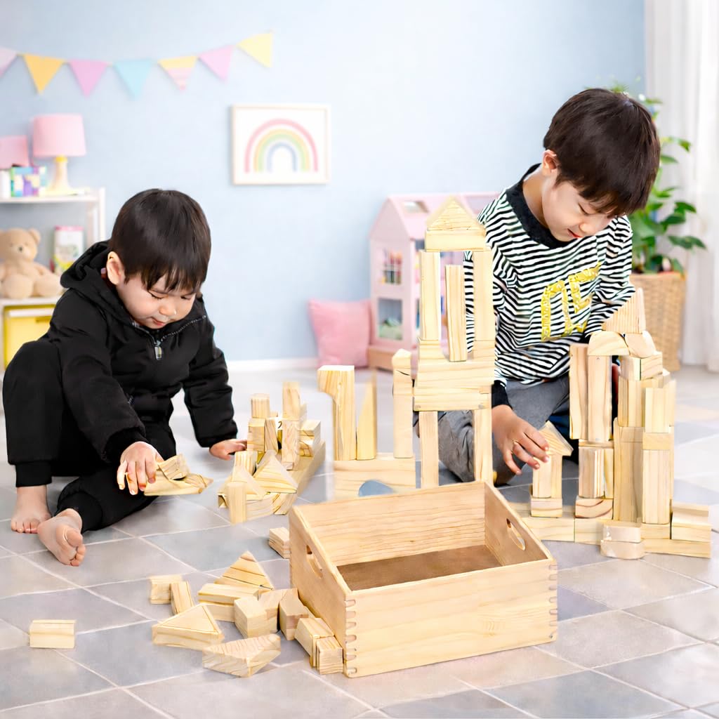 Wooden Building Blocks STEM Learning Set – 64 Pieces