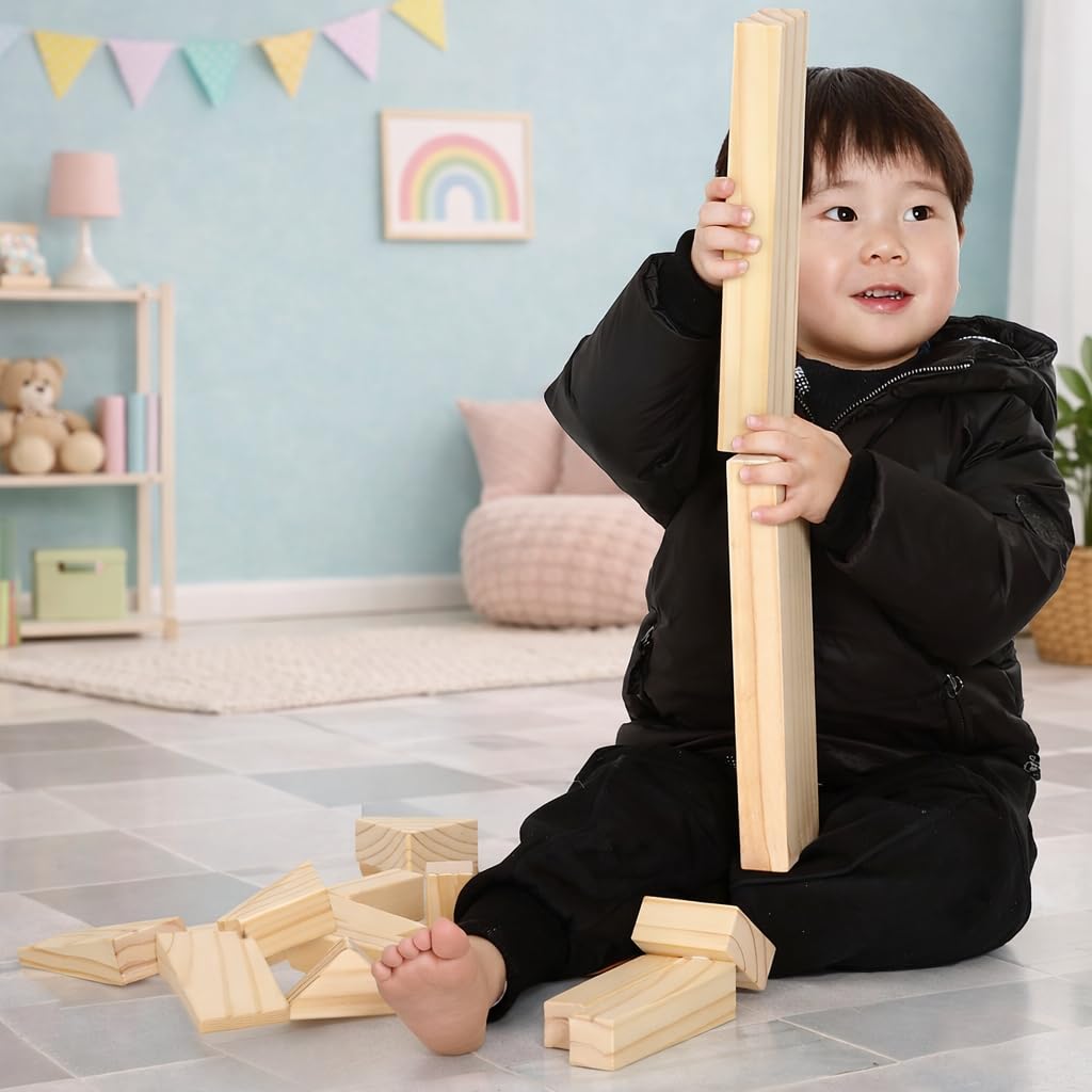 Wooden Building Blocks STEM Learning Set – 64 Pieces