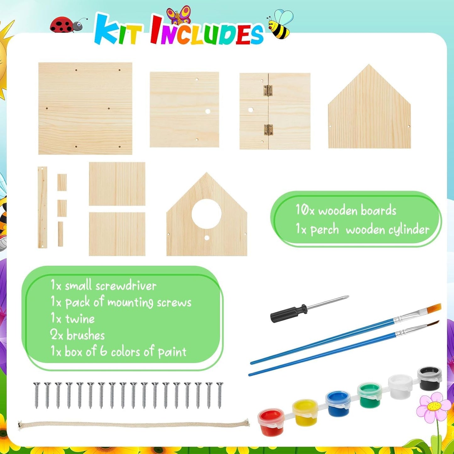 Liliful 24 Sets Wooden DIY Birdhouse Kit for Kids to Build & Paint