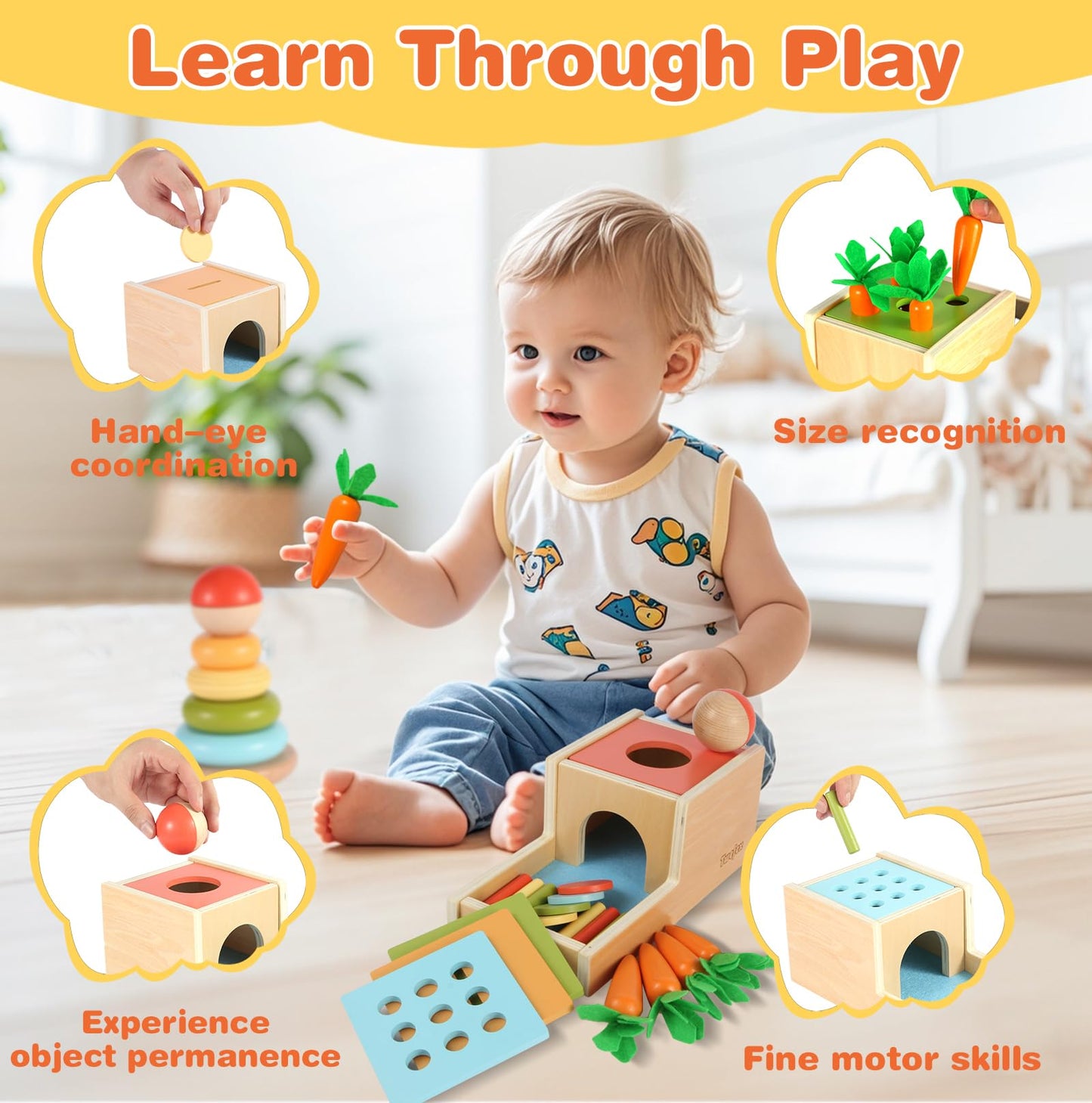 Wooden Montessori Learning Toy Set for Babies 6–12M