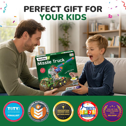 Smartivity DIY Military Vehicle for Kids | Missile Truck with Rotating Launcher | Best Birthday Gift for Boys&Girls | STEM Educational Toy with Air-Powered Missiles for 8,9,10,11,12,13,14 Years