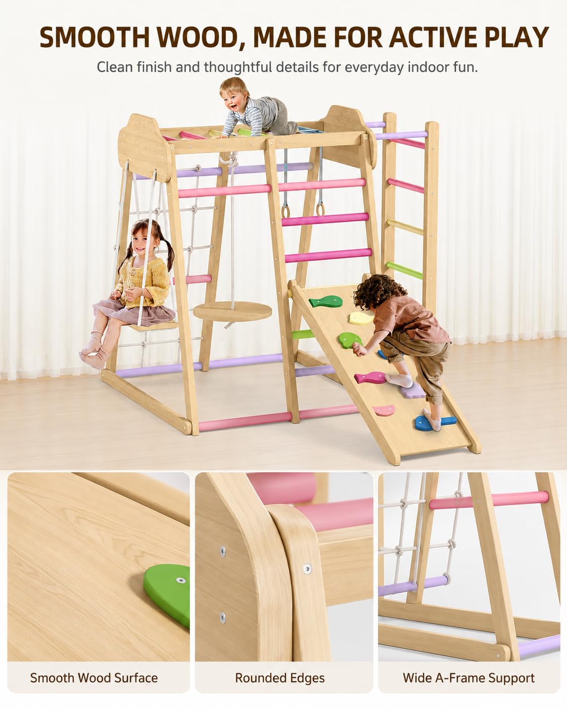 Indoor Jungle Gym with Slide & Swing for Active Play