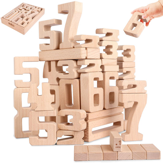 Wooden Number Building Blocks, Large Digit Blocks 1-10, 32 Pcs Number Toys