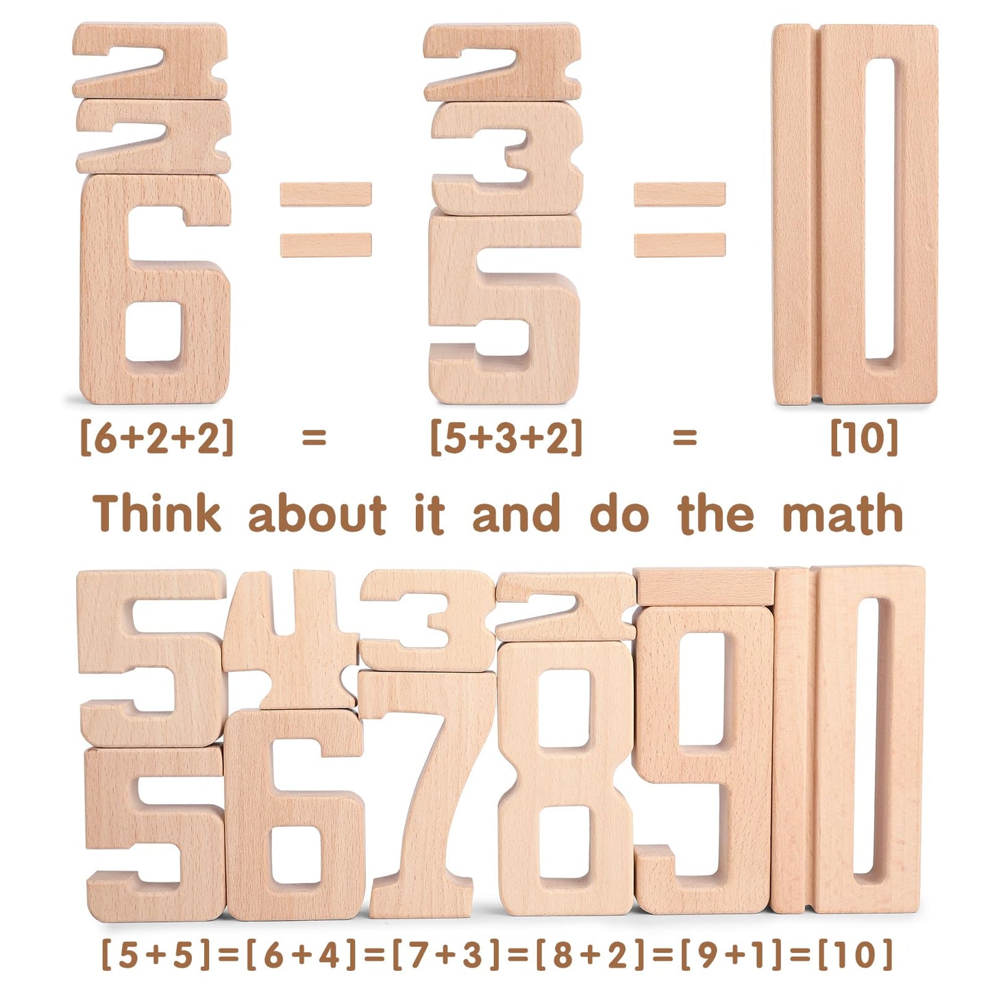 Wooden Number Building Blocks, Large Digit Blocks 1-10, 32 Pcs Number Toys