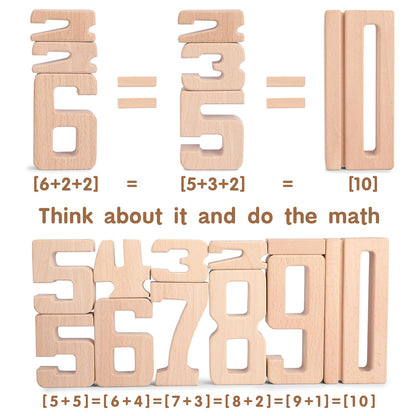 Wooden Number Building Blocks, Large Digit Blocks 1-10, 32 Pcs Number Toys