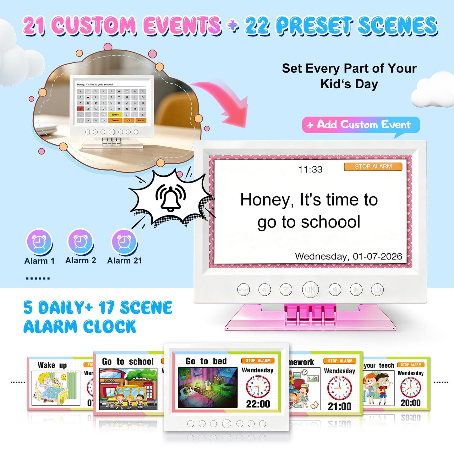 Kids Digital Learning Alarm Clock with Touchscreen