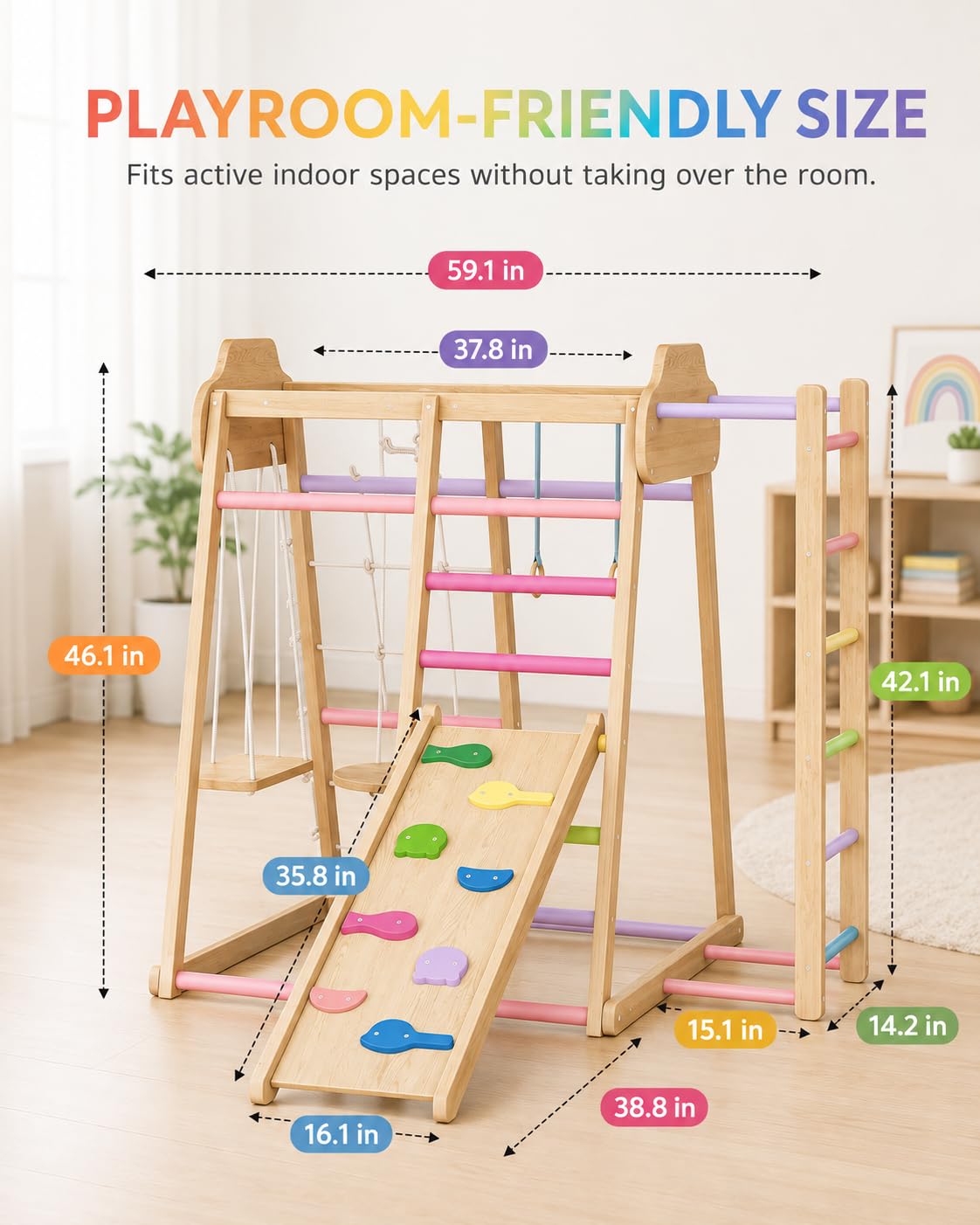 Indoor Jungle Gym with Slide & Swing for Active Play