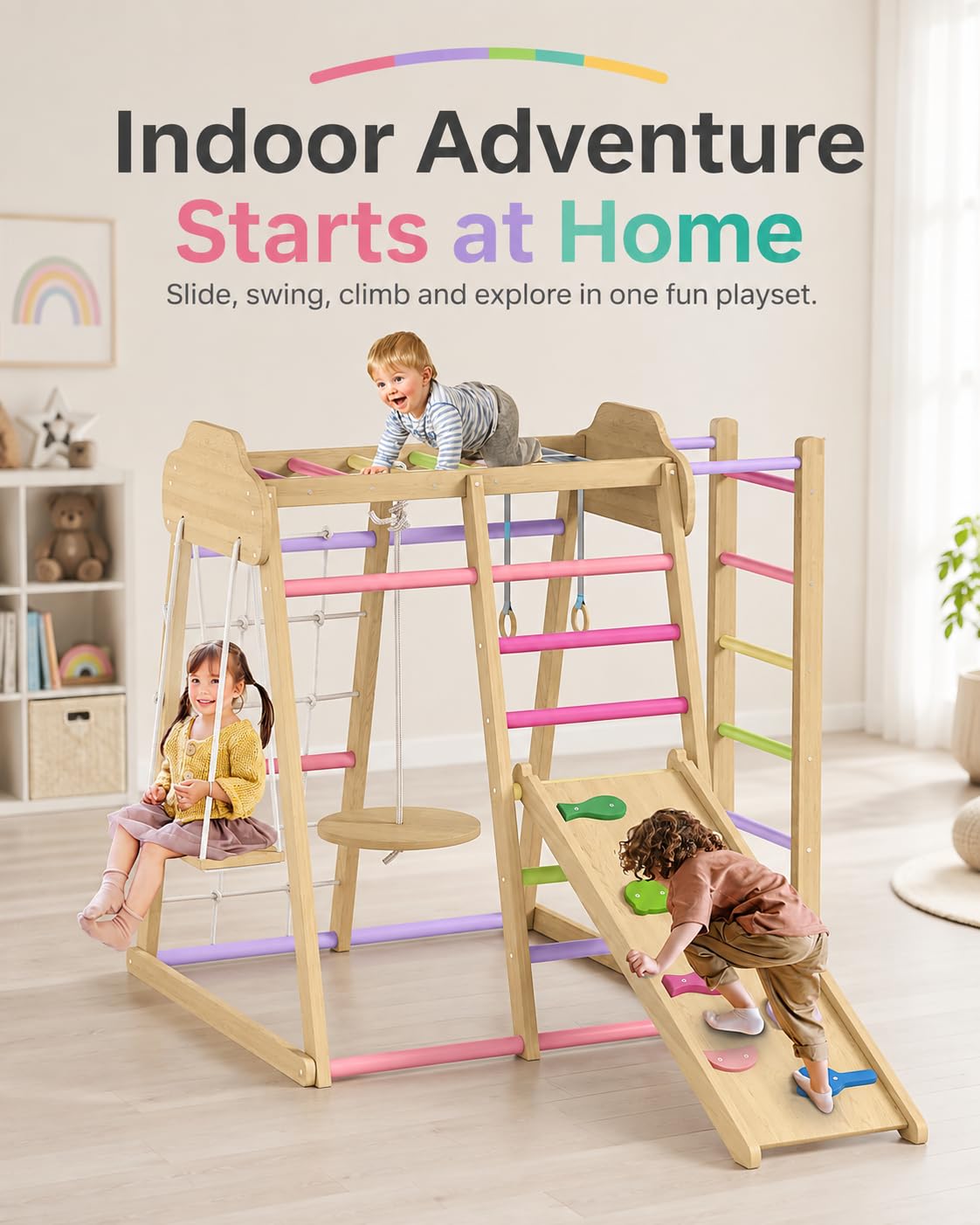 Indoor Jungle Gym with Slide & Swing for Active Play