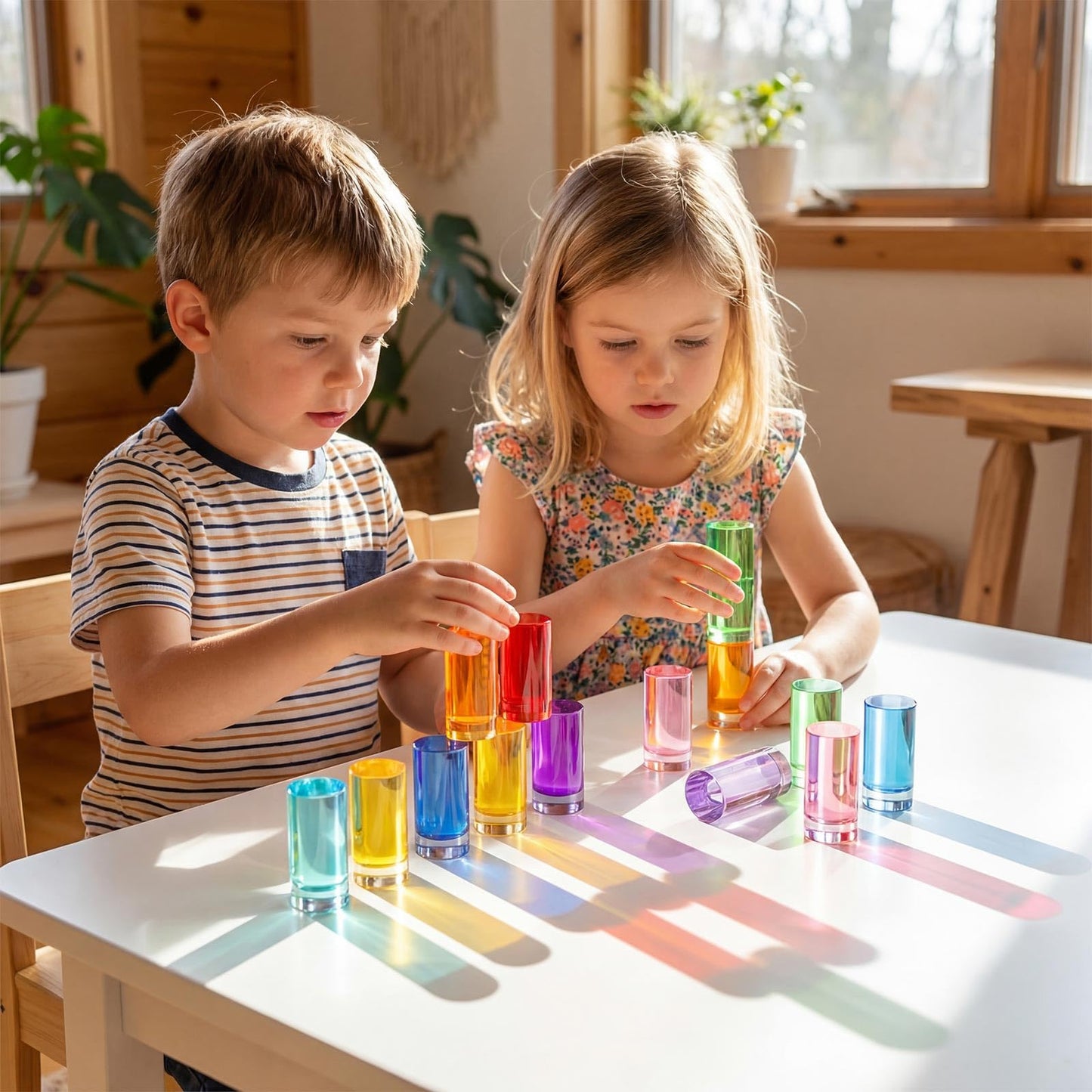 Rainbow Acrylic Building Blocks with Wooden Storage Box