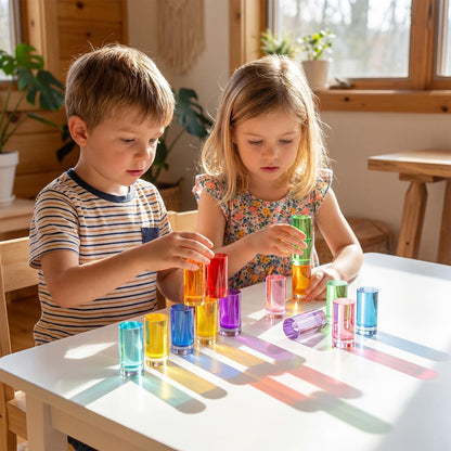 Rainbow Acrylic Building Blocks with Wooden Storage Box