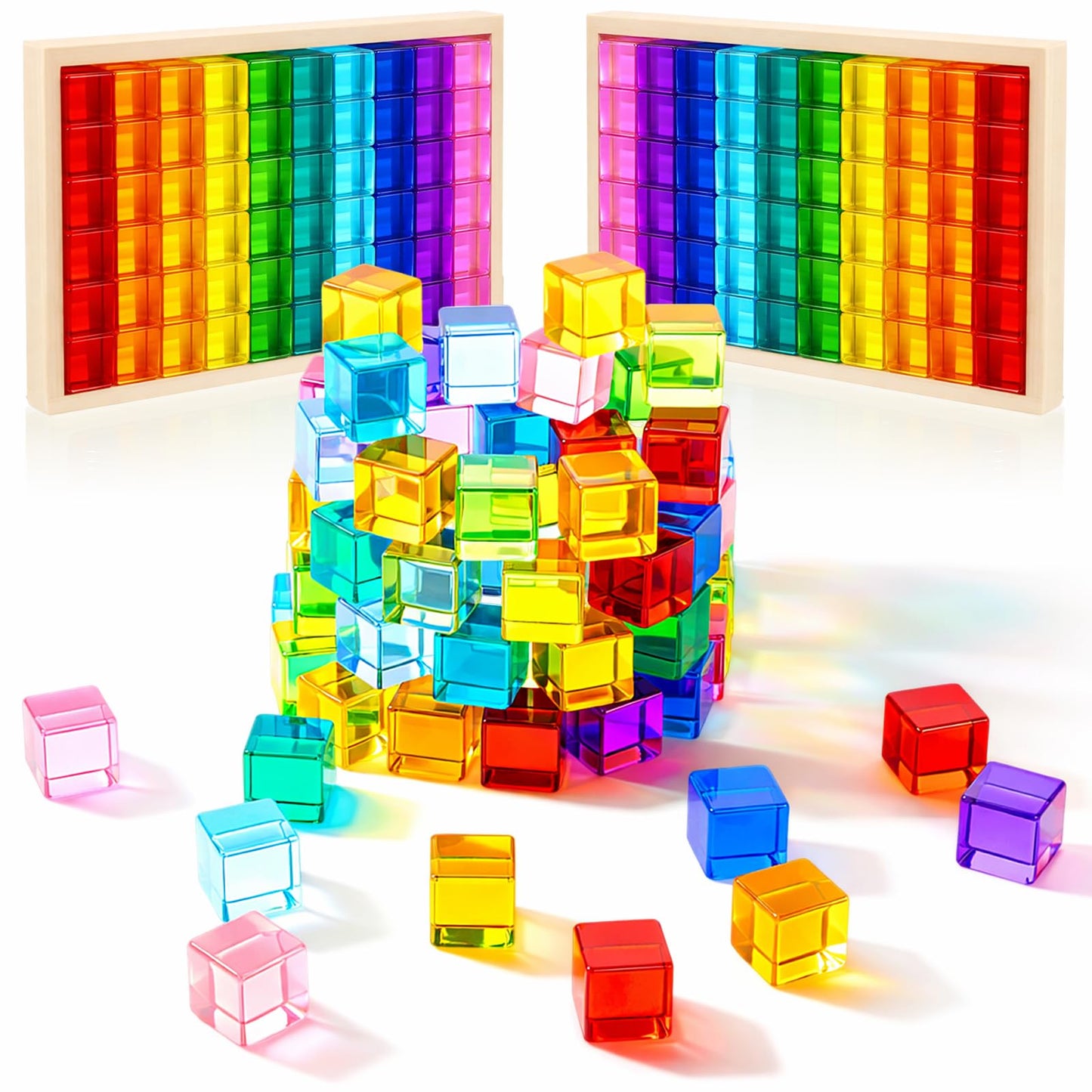 Rainbow Acrylic Building Blocks with Wooden Storage Box