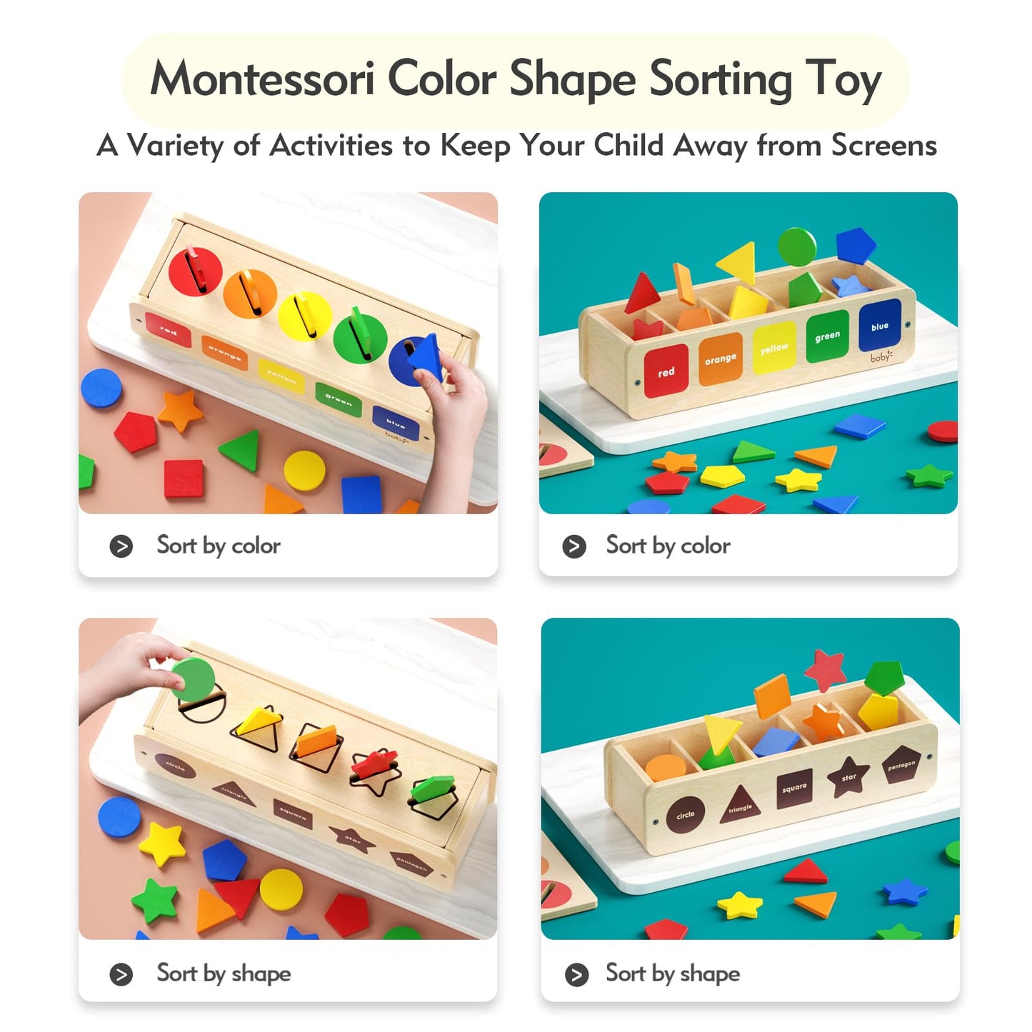 Dailyfunn Montessori Toys Wooden Sorting Box for Baby Infant Toddler 1+Year Old