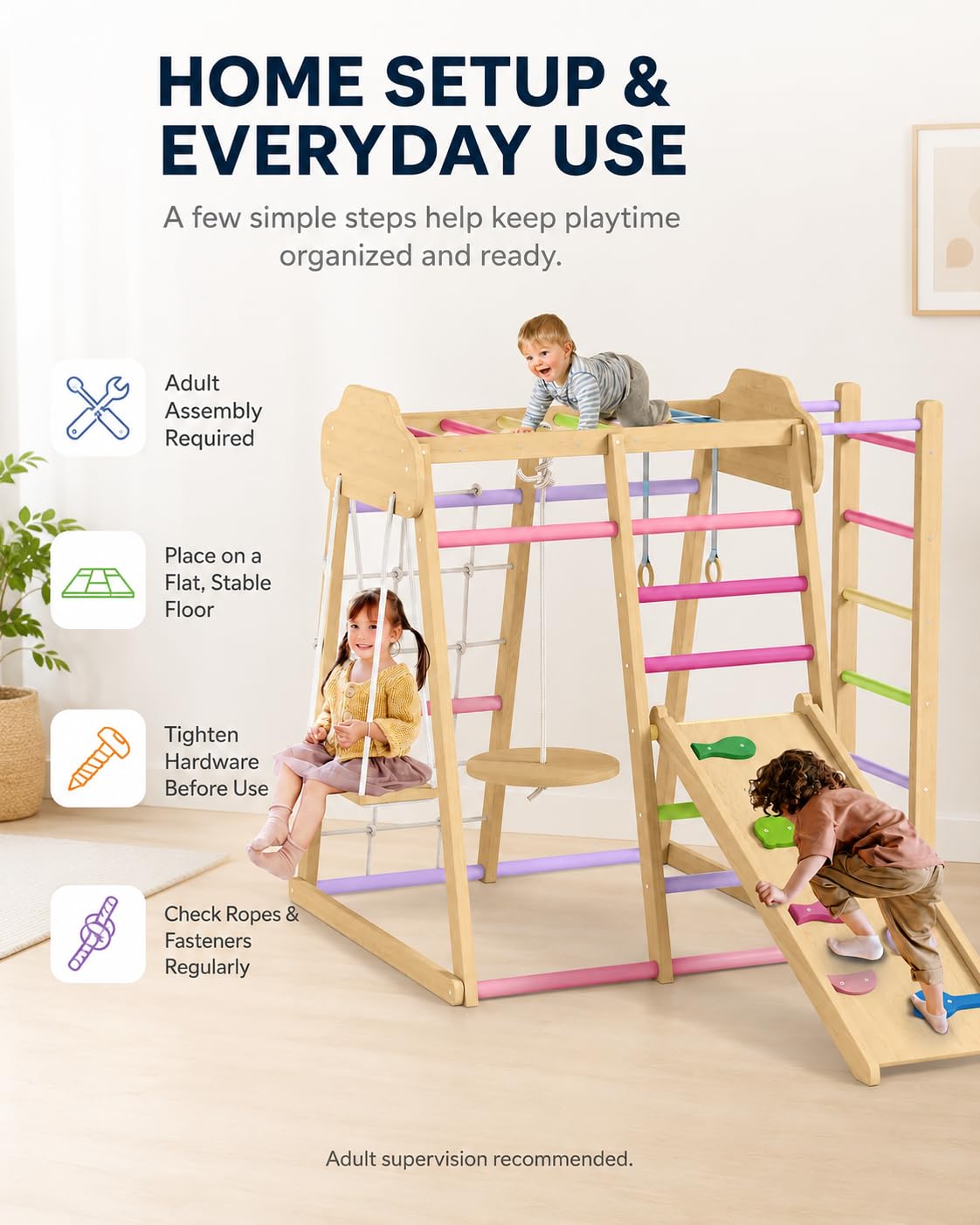 Indoor Jungle Gym with Slide & Swing for Active Play
