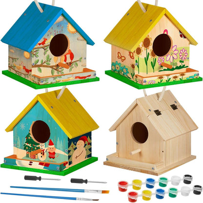 Liliful 24 Sets Wooden DIY Birdhouse Kit for Kids to Build & Paint
