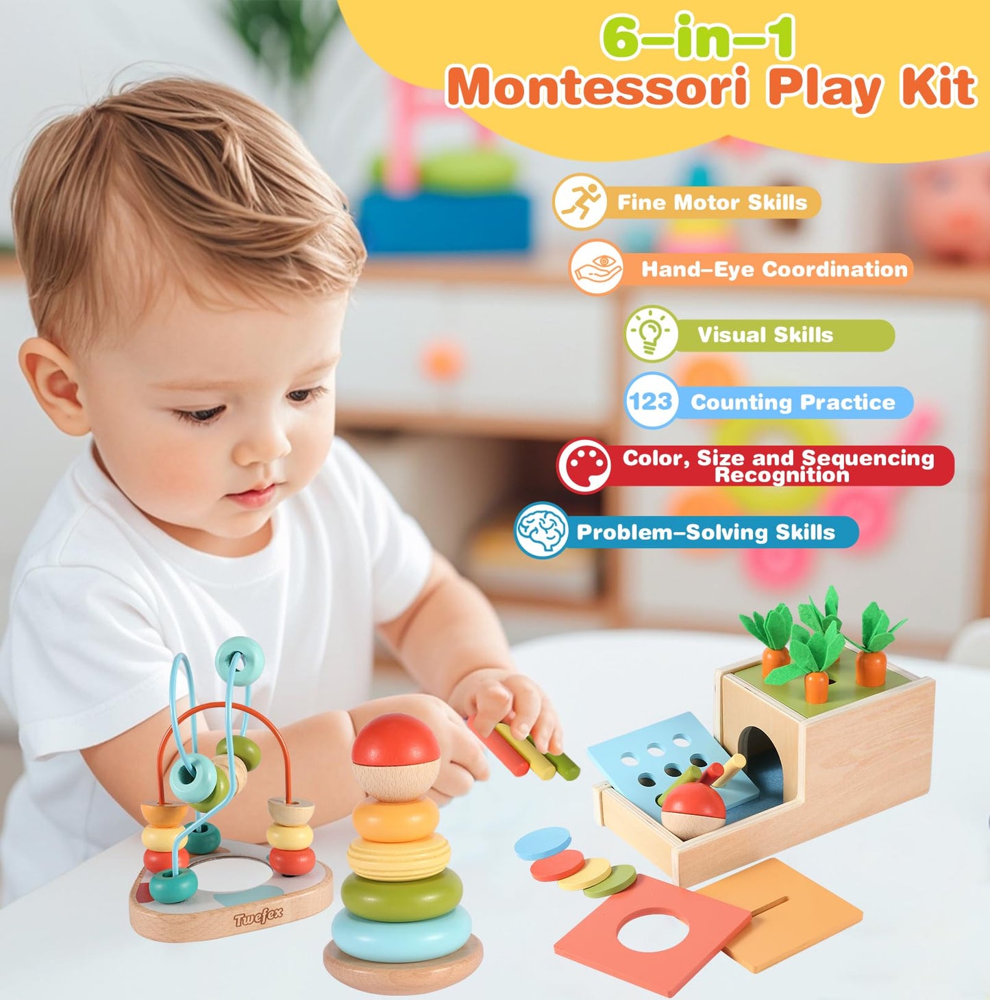 Wooden Montessori Learning Toy Set for Babies 6–12M