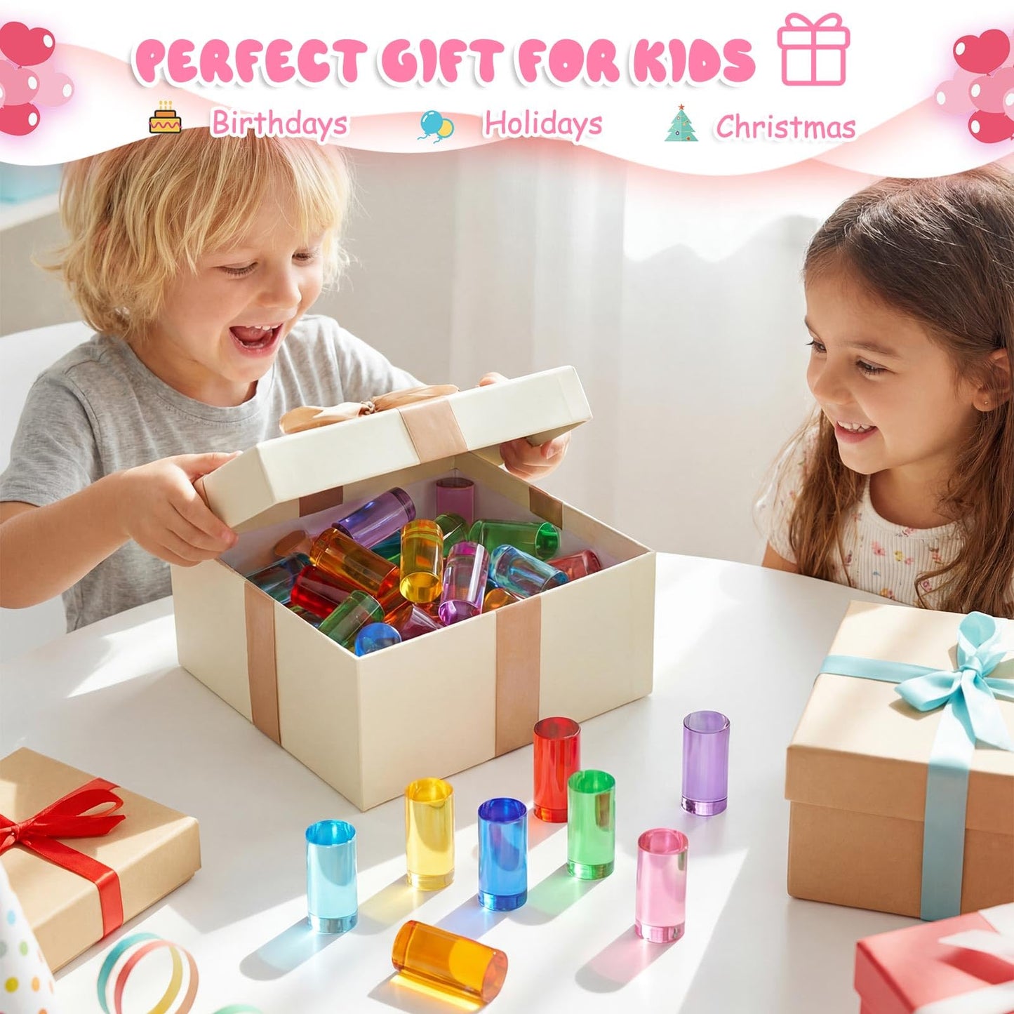 Rainbow Acrylic Building Blocks with Wooden Storage Box