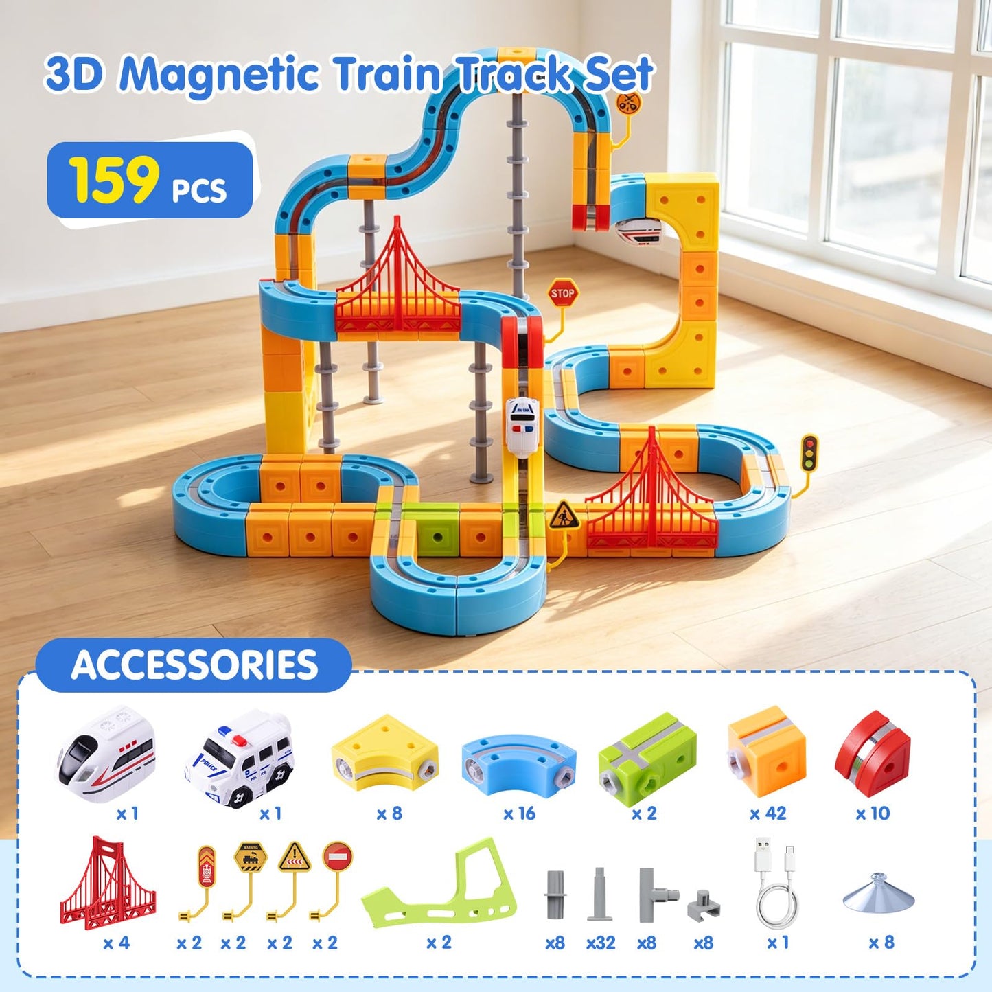 Gofunly Electric Train Set for Kids: 159 Pcs 3D Flexible Race Track Kit