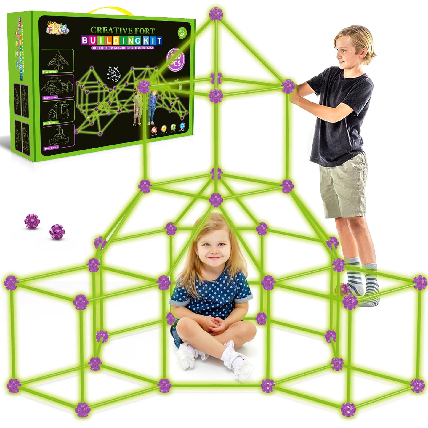SpringFlower Fort Building Kit for Kids,STEM Construction Toys, Educational Gift for 4 5 6 7 8 9 10 11 12 Years Old Boys and Girls,Ultimate Creative Set for Indoor & Outdoors Activity