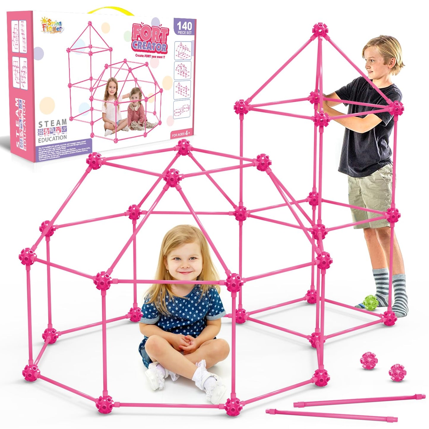 SpringFlower Fort Building Kit for Kids,STEM Construction Toys, Educational Gift for 4 5 6 7 8 9 10 11 12 Years Old Boys and Girls,Ultimate Creative Set for Indoor & Outdoors Activity