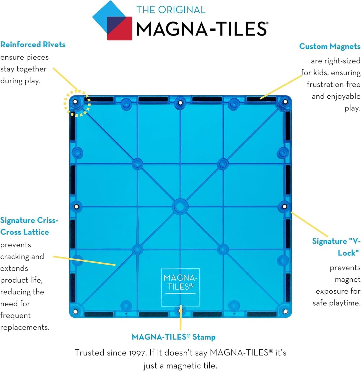 MAGNA-TILES Classic 100-Piece Magnetic Construction Set, The Original Magnetic Building Brand