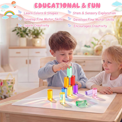 Rainbow Acrylic Building Blocks with Wooden Storage Box