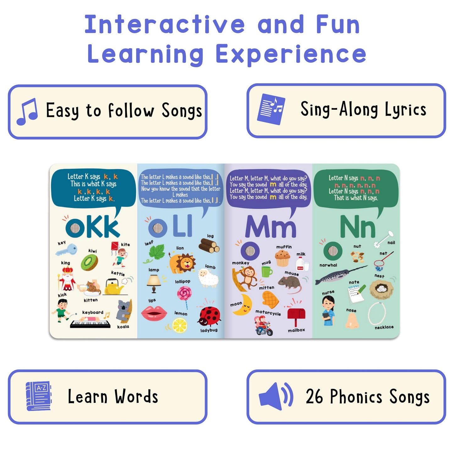 Phonics Songs Book with 26 Letter Sounds for Kids