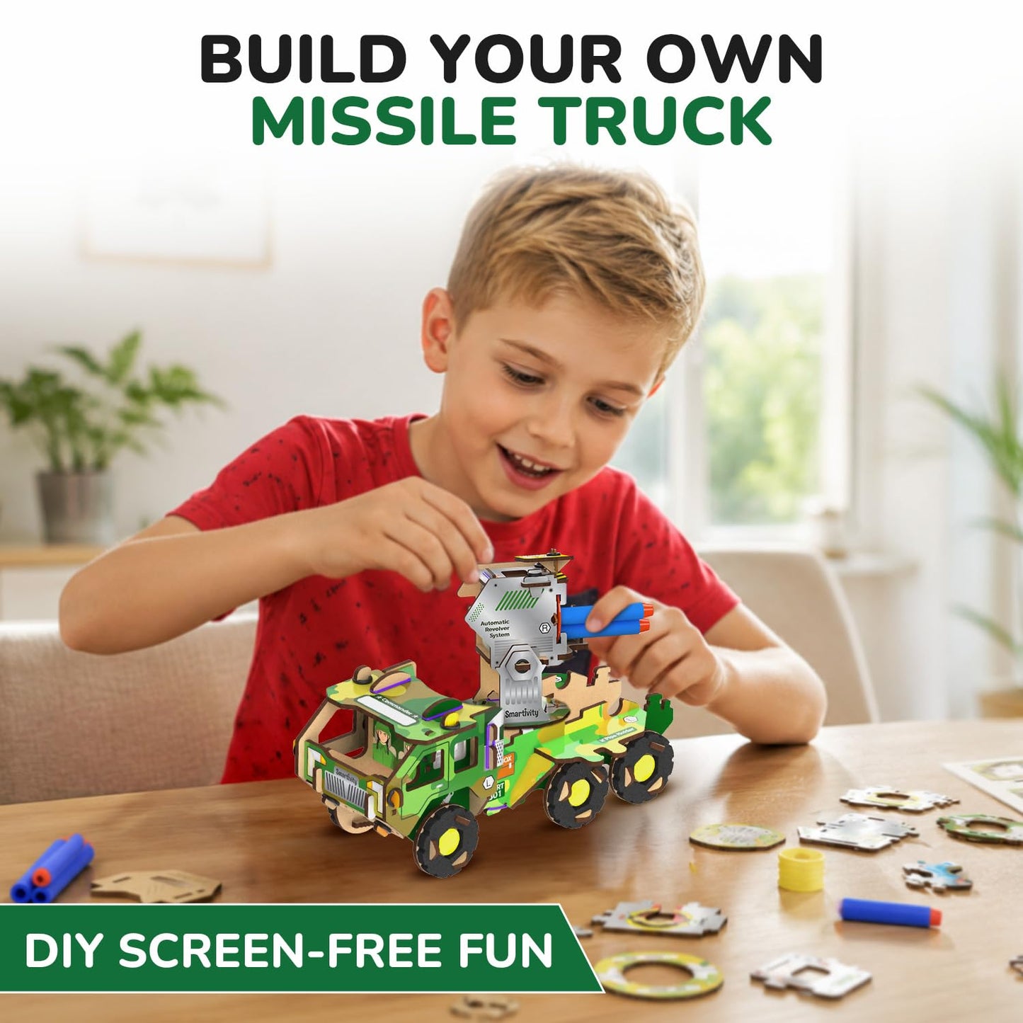 Smartivity DIY Military Vehicle for Kids | Missile Truck with Rotating Launcher | Best Birthday Gift for Boys&Girls | STEM Educational Toy with Air-Powered Missiles for 8,9,10,11,12,13,14 Years