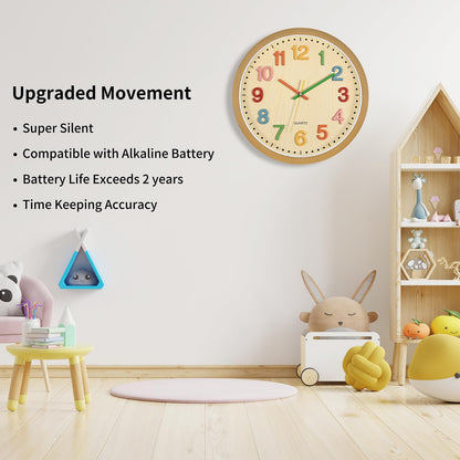 Silent Non-Ticking Kids Wall Clock for Learning