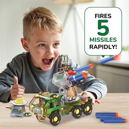 Smartivity DIY Military Vehicle for Kids | Missile Truck with Rotating Launcher | Best Birthday Gift for Boys&Girls | STEM Educational Toy with Air-Powered Missiles for 8,9,10,11,12,13,14 Years