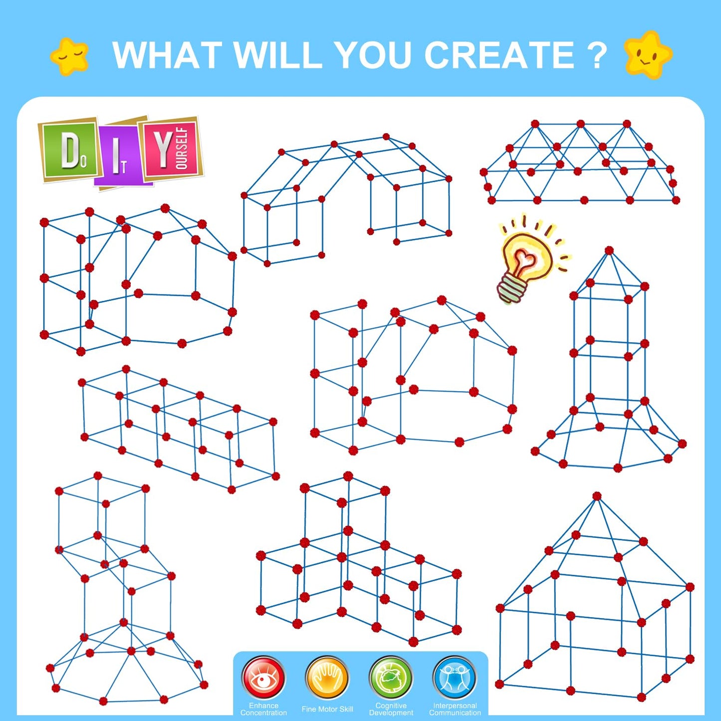 SpringFlower Fort Building Kit for Kids,STEM Construction Toys, Educational Gift for 4 5 6 7 8 9 10 11 12 Years Old Boys and Girls,Ultimate Creative Set for Indoor & Outdoors Activity