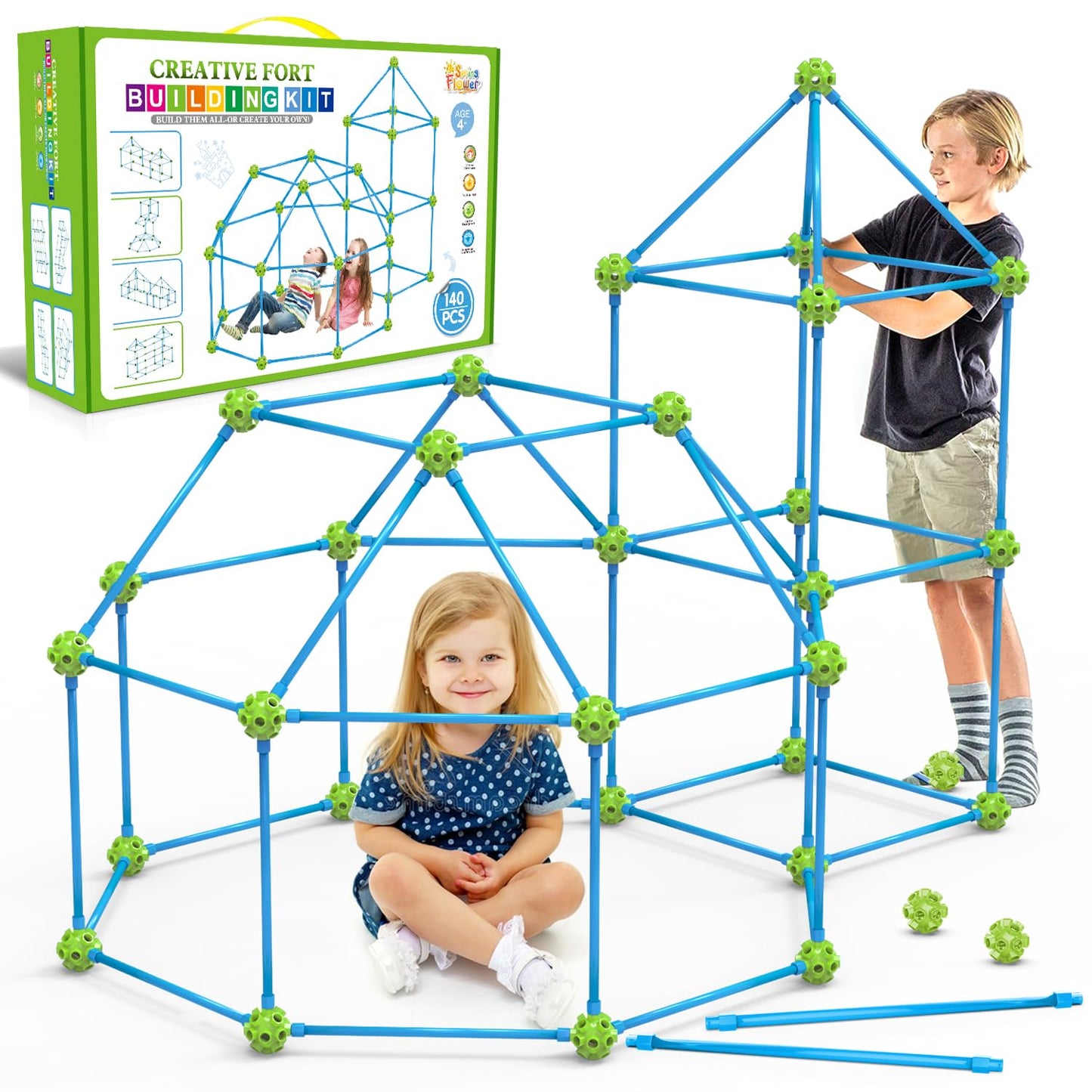 SpringFlower Fort Building Kit for Kids,STEM Construction Toys, Educational Gift for 4 5 6 7 8 9 10 11 12 Years Old Boys and Girls,Ultimate Creative Set for Indoor & Outdoors Activity