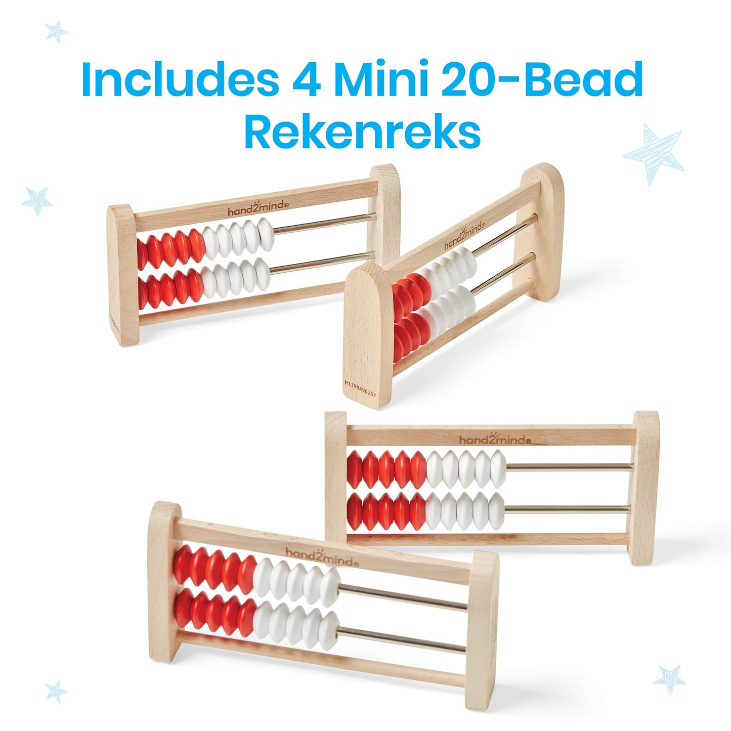 Hand2Mind Mini 20-Bead Wooden Rekenrek Abacus, Abacus for Kids, Wooden Counting Math Manipulatives, Bead Counters for Learning Counting and Numbers, Homeschool Supplies
