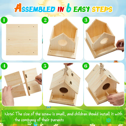 Liliful 24 Sets Wooden DIY Birdhouse Kit for Kids to Build & Paint