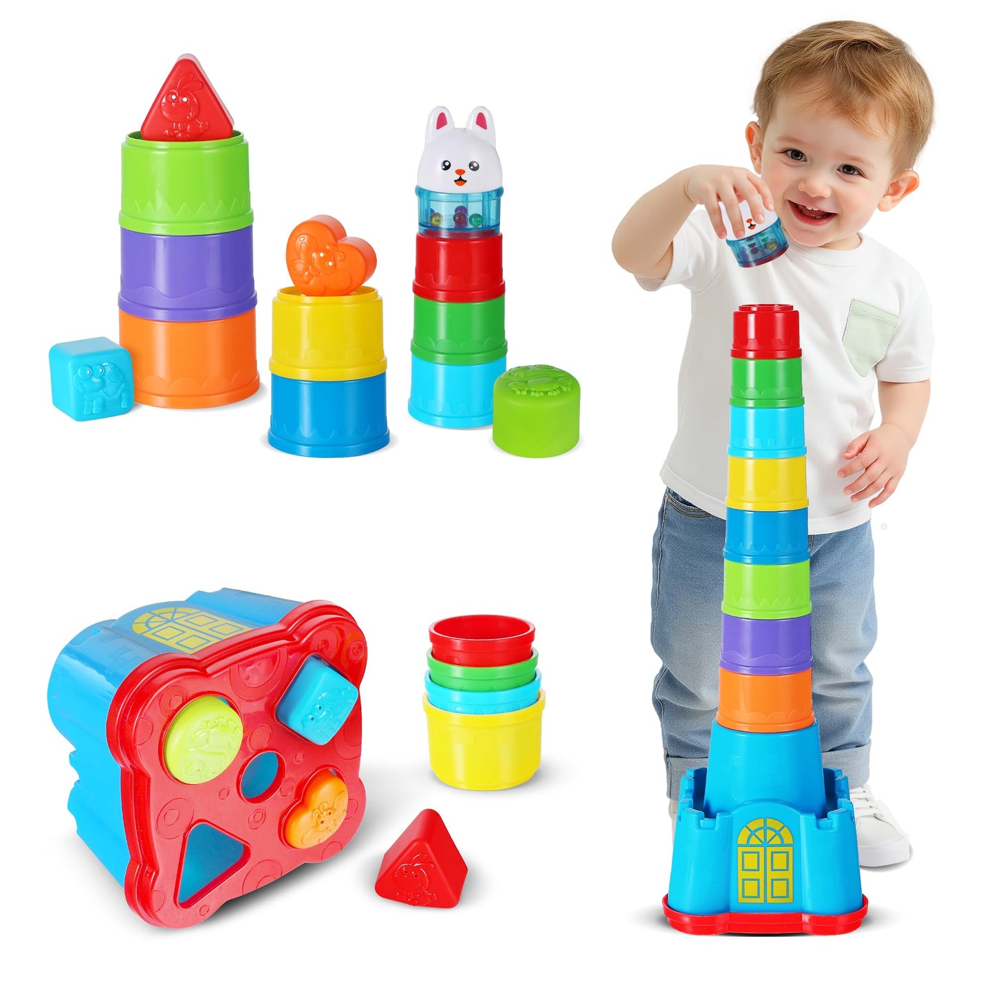 Baby Stacking Cups & Shape Sorter Learning Toy Set