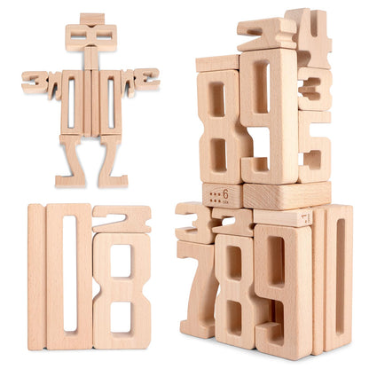 Wooden Number Building Blocks, Large Digit Blocks 1-10, 32 Pcs Number Toys
