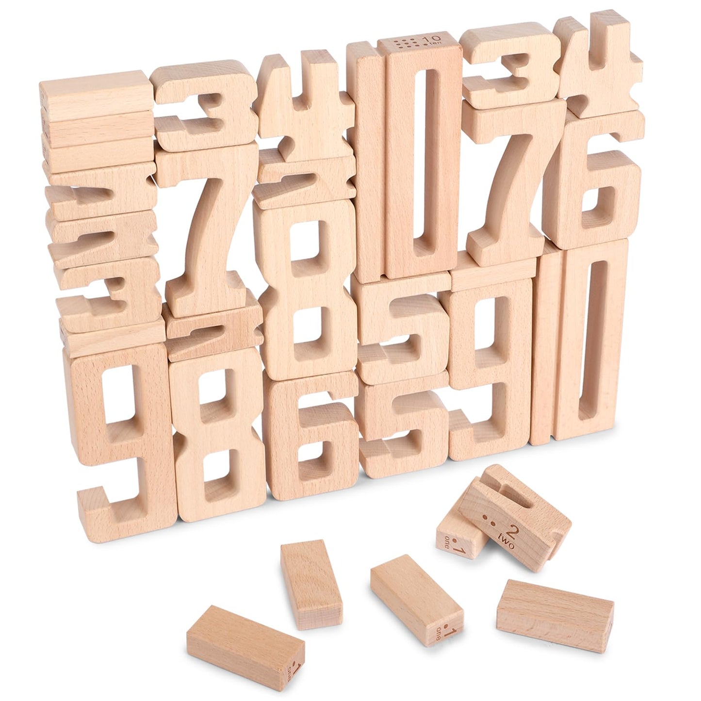 Wooden Number Building Blocks, Large Digit Blocks 1-10, 32 Pcs Number Toys