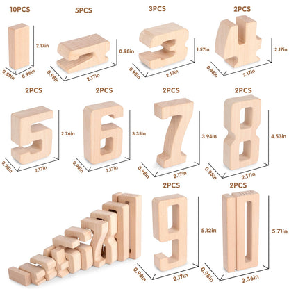 Wooden Number Building Blocks, Large Digit Blocks 1-10, 32 Pcs Number Toys