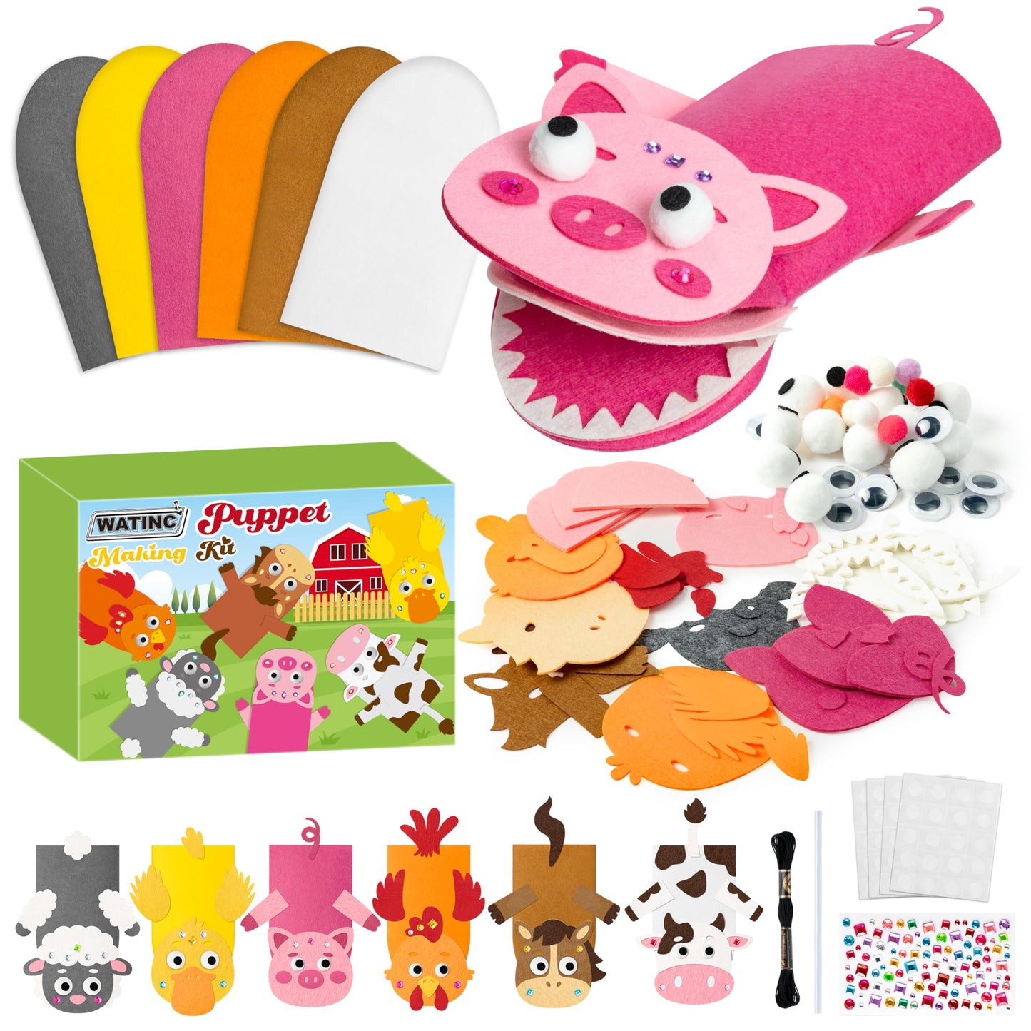 WATINC Hand Puppet Making Kit, Felt Sock Puppet Toys for Kids