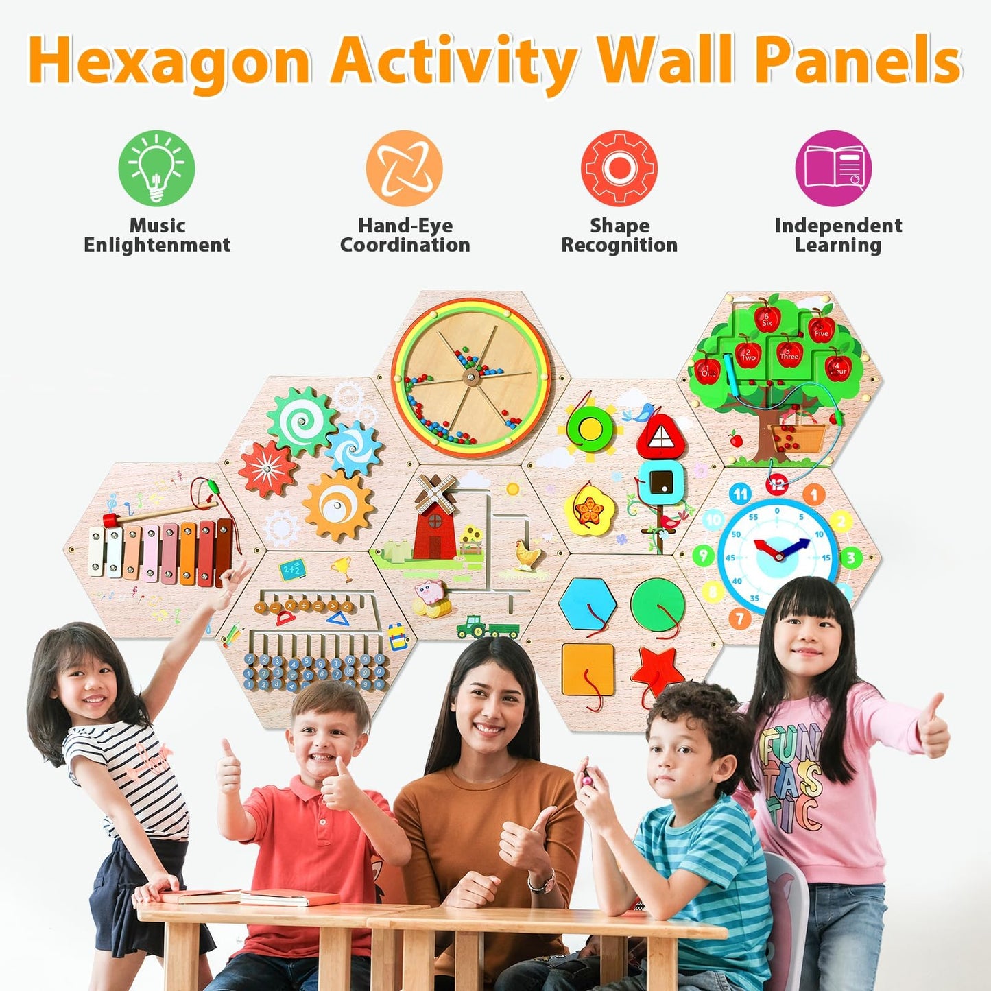 9-Piece Wooden Sensory Activity Wall Panel Set